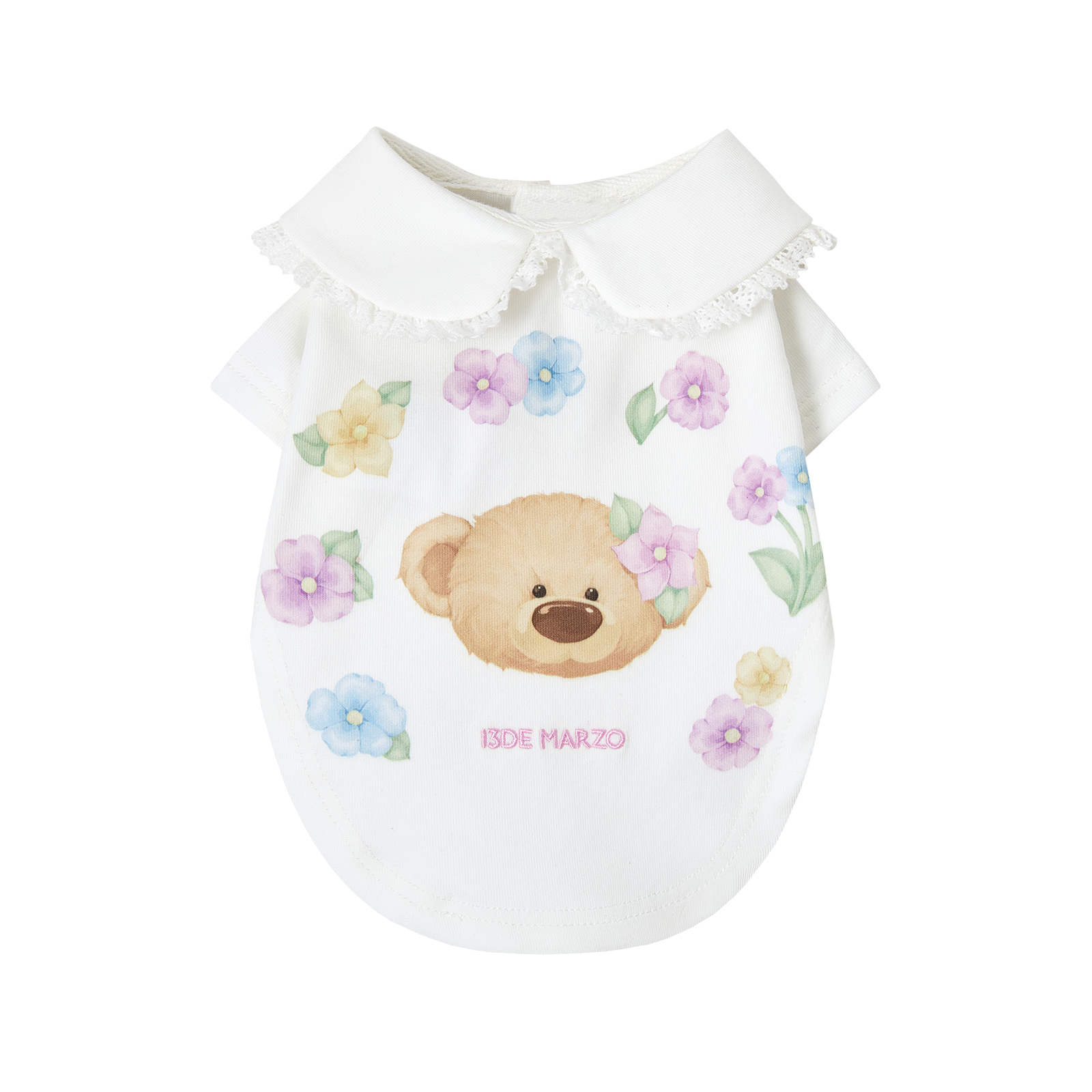 13DE MARZO Pet Peter Pan Collar Print T-shirt White - 13DE MARZO