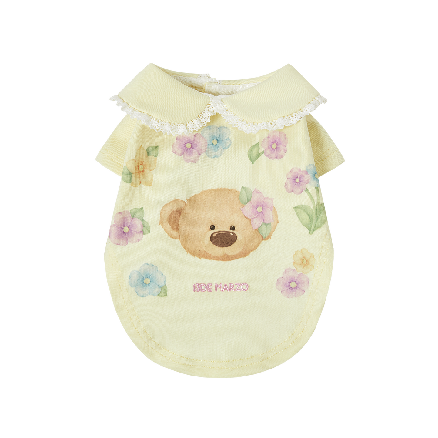 13DE MARZO Pet Peter Pan Collar Print T-shirt Yellow - 13DE MARZO
