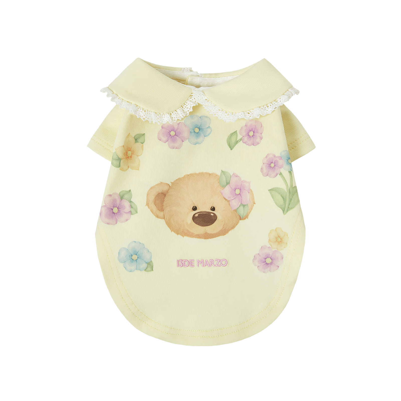 13DE MARZO Pet Peter Pan Collar Print T-shirt Yellow - 13DE MARZO