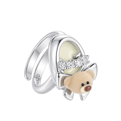 13DE MARZO Shoe Bow Bear Ring Silver