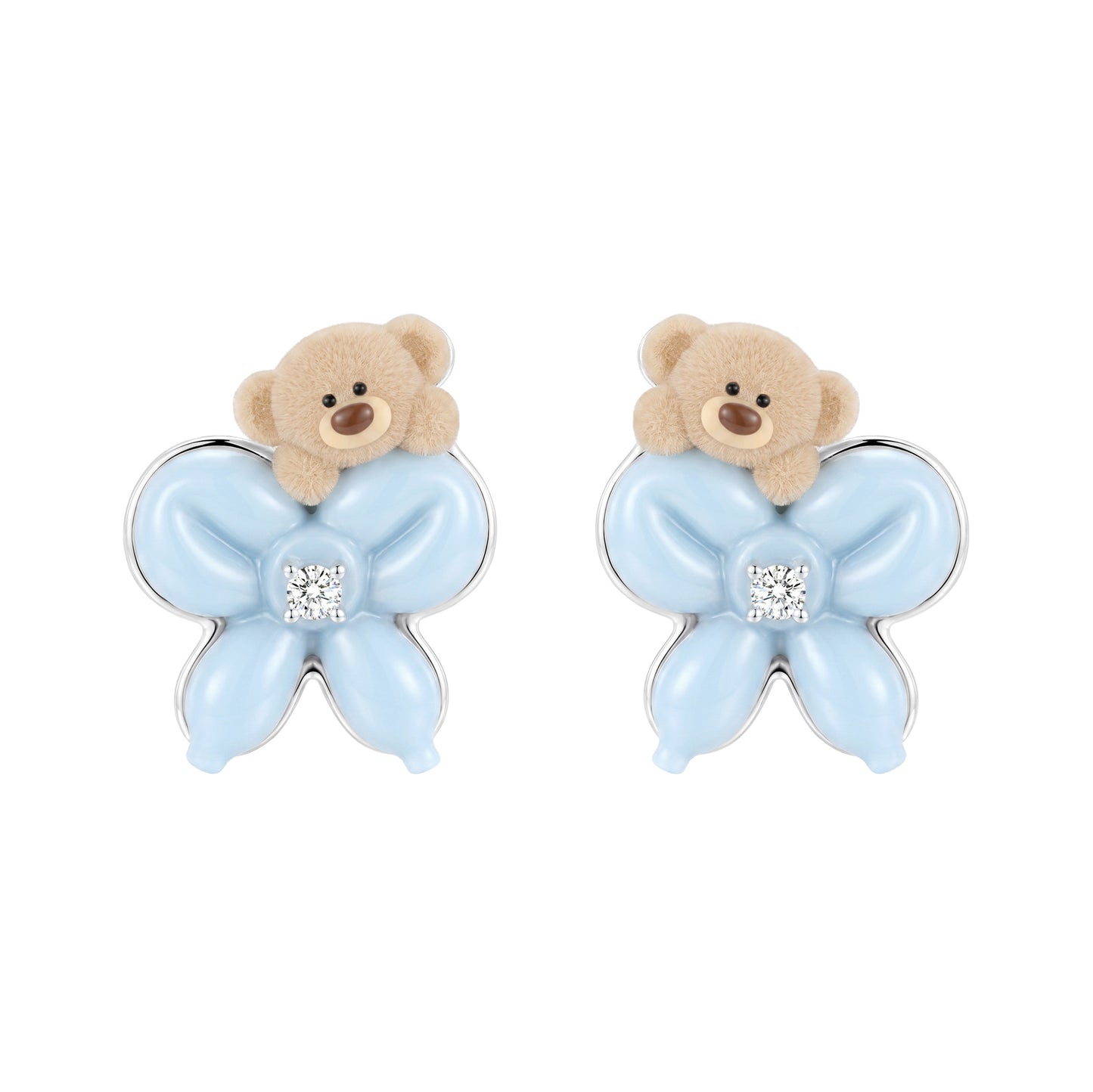 13DE MARZO Balloon Bow Bear Studs Blue