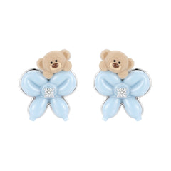 13DE MARZO Balloon Bow Bear Studs Blue