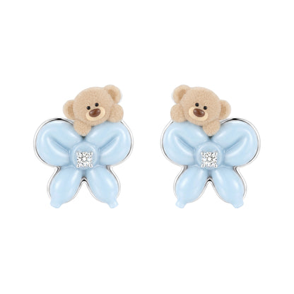 13DE MARZO Balloon Bow Bear Studs Blue
