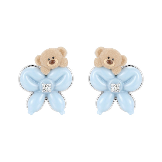 13DE MARZO Balloon Bow Bear Studs Blue