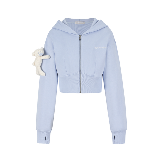 13DE MARZO Tapered Waist Bear Zip Hoodie Blue