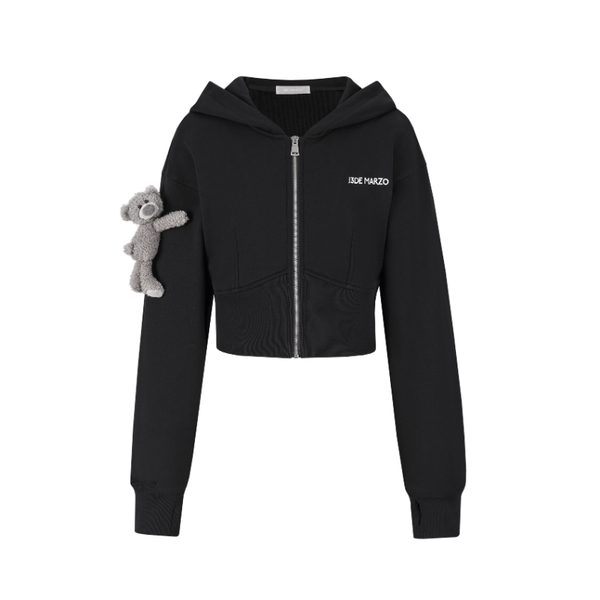 13DE MARZO｜Tapered Waist Bear Zip Hoodie Black