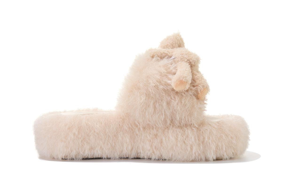 13DE MARZO Furry Single Strap Slippers Khaki