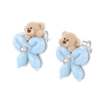 13DE MARZO Balloon Bow Bear Studs Blue