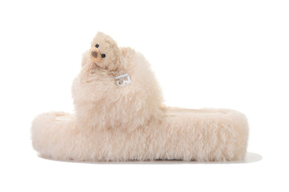13DE MARZO Furry Single Strap Slippers Khaki