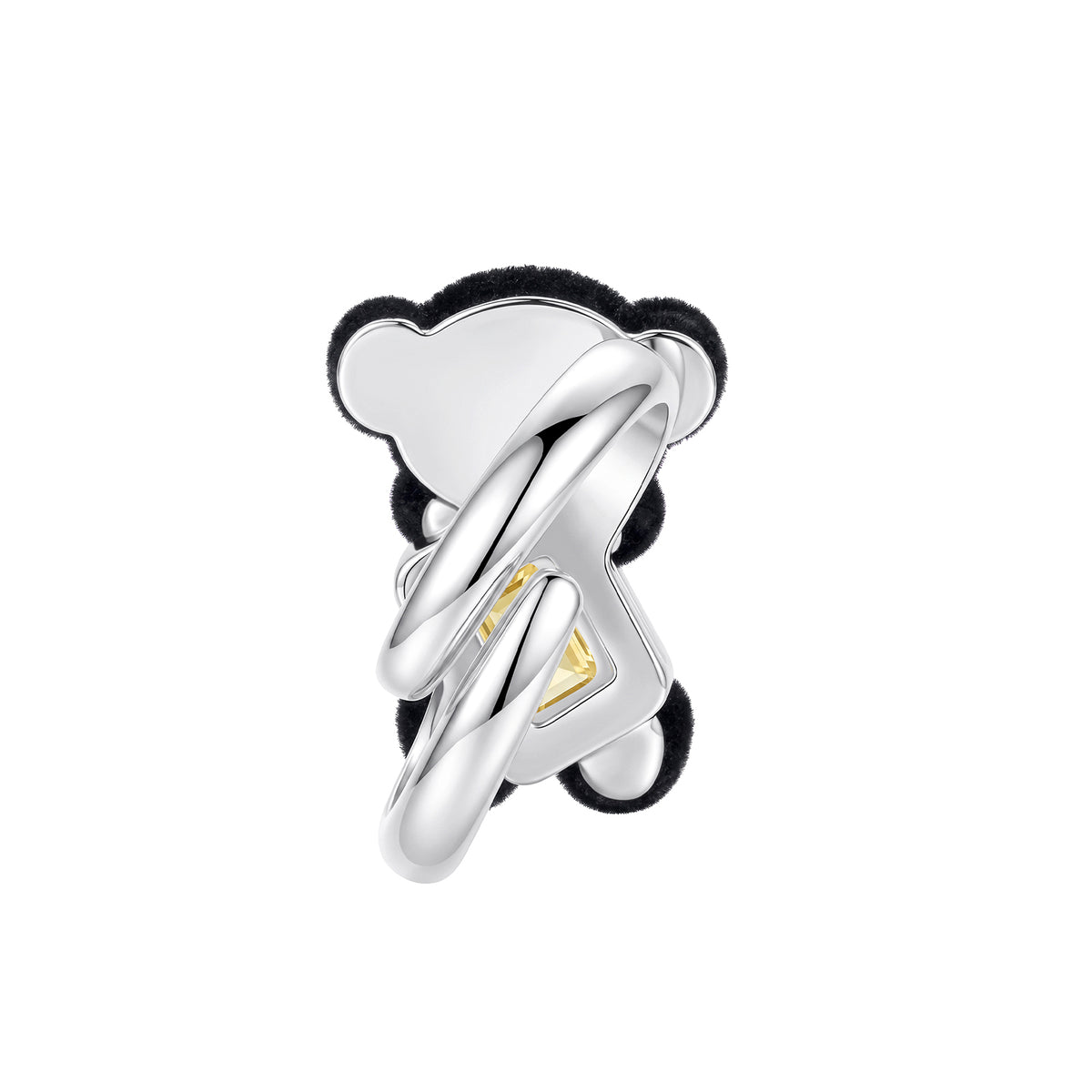 13DE MARZO Sugar Cube Zircon Bear Open Ring Black