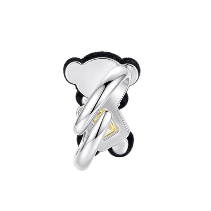 13DE MARZO Sugar Cube Zircon Bear Open Ring Black