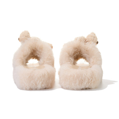 13DE MARZO Furry Single Strap Slippers Khaki