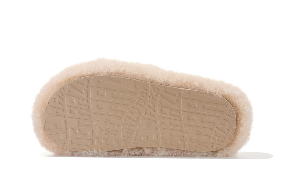 13DE MARZO Furry Single Strap Slippers Khaki