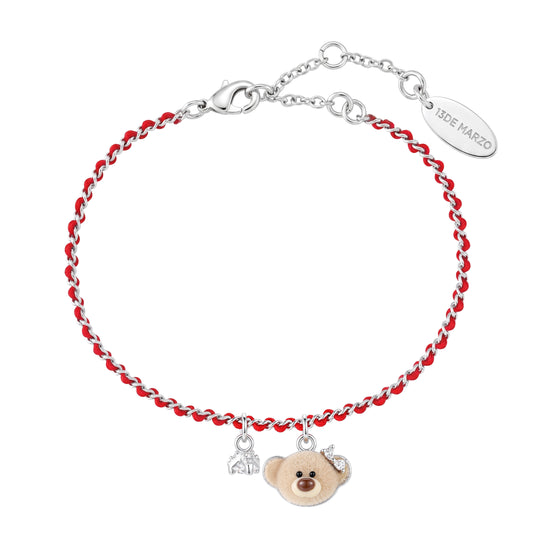 13DE MARZO Flocked Bear Red Cord Bracelet