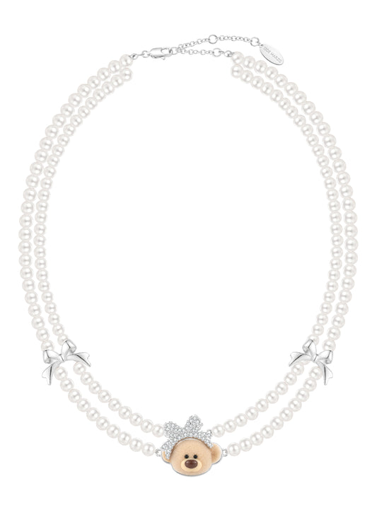 13DE MARZO Bow Bear Pearl Necklace