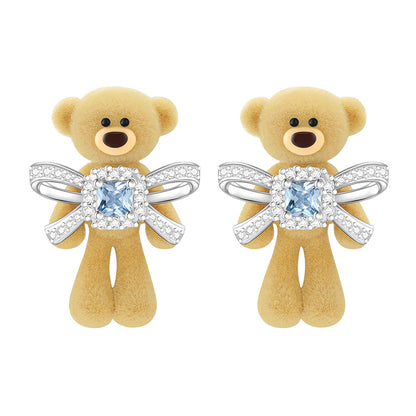 13DE MARZO Bow Crystal Rhinestone Bear Ear Studs