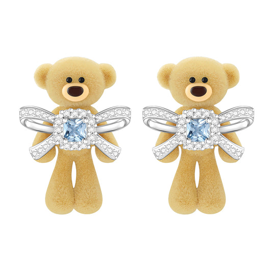 13DE MARZO Bow Crystal Rhinestone Bear Ear Studs