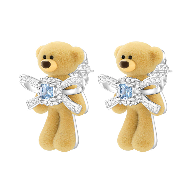 13DE MARZO Bow Crystal Rhinestone Bear Ear Studs
