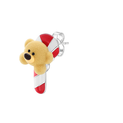 13DE MARZO Cozy Christmas Candy Cane Bear Ear Studs