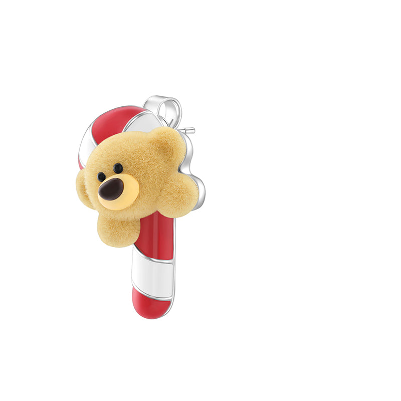 13DE MARZO Cozy Christmas Candy Cane Bear Ear Studs