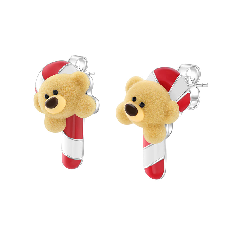 13DE MARZO Cozy Christmas Candy Cane Bear Ear Studs