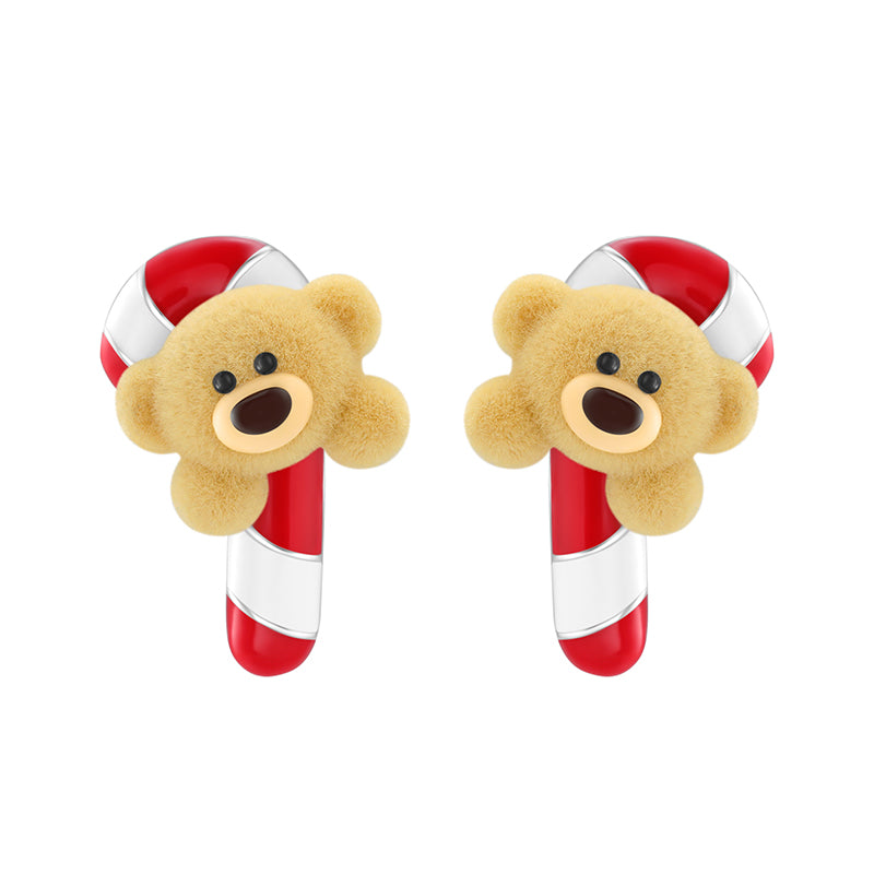 13DE MARZO Cozy Christmas Candy Cane Bear Ear Studs
