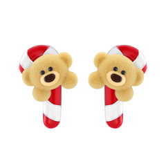 13DE MARZO Cozy Christmas Candy Cane Bear Ear Studs