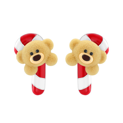 13DE MARZO Cozy Christmas Candy Cane Bear Ear Studs