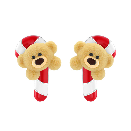 13DE MARZO Cozy Christmas Candy Cane Bear Ear Studs