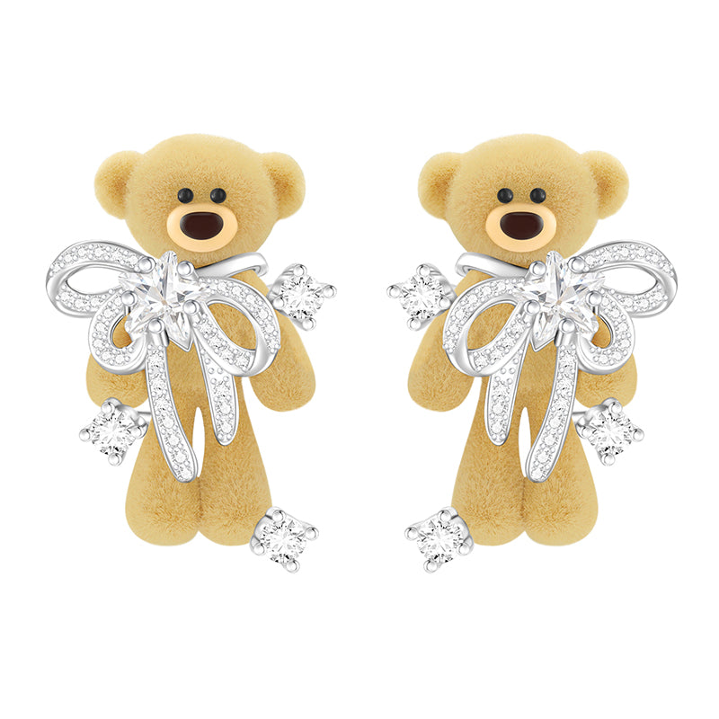 13DE MARZO Scarf Bear Crystal Rhinestone Ear Studs