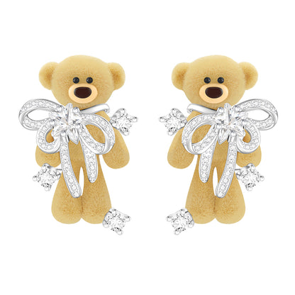 13DE MARZO Scarf Bear Crystal Rhinestone Ear Studs
