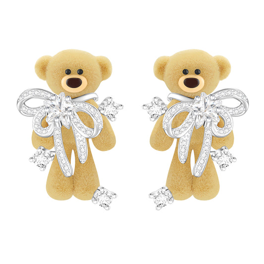 13DE MARZO Scarf Bear Crystal Rhinestone Ear Studs