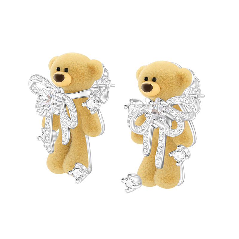 13DE MARZO Scarf Bear Crystal Rhinestone Ear Studs