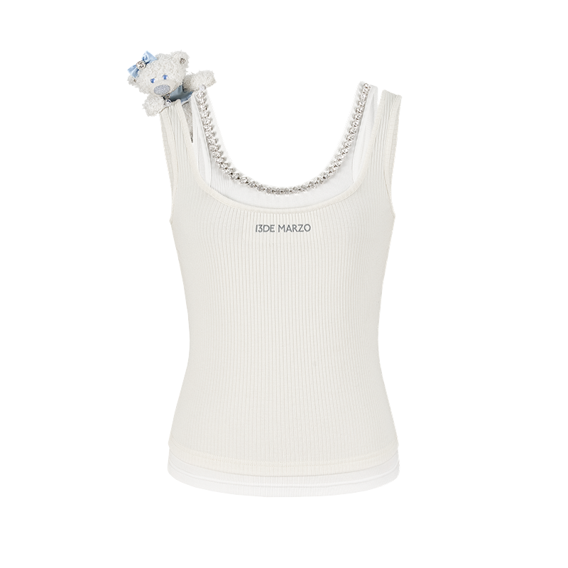 13DE MARZO Faux Gem Vest White