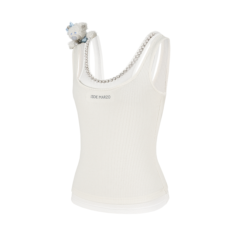 13DE MARZO Faux Gem Vest White