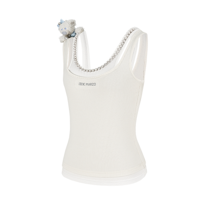 13DE MARZO Faux Gem Vest White