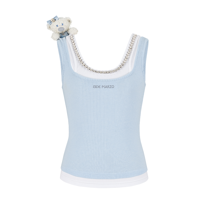 13DE MARZO Faux Gem Vest Blue