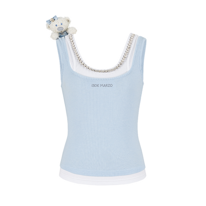 13DE MARZO Faux Gem Vest Blue