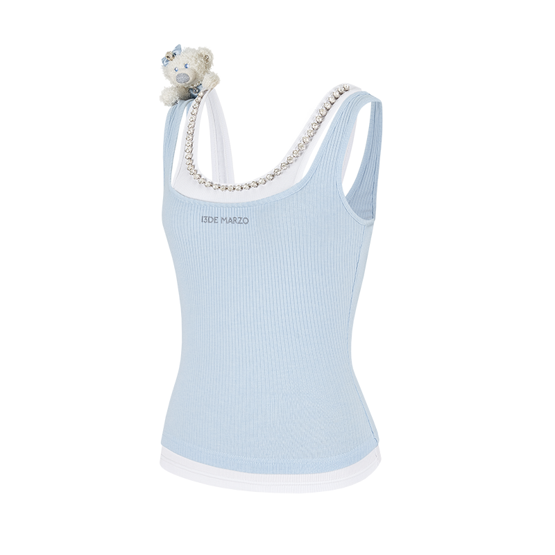 13DE MARZO Faux Gem Vest Blue