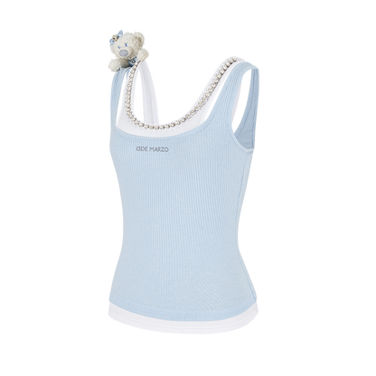 13DE MARZO Faux Gem Vest Blue