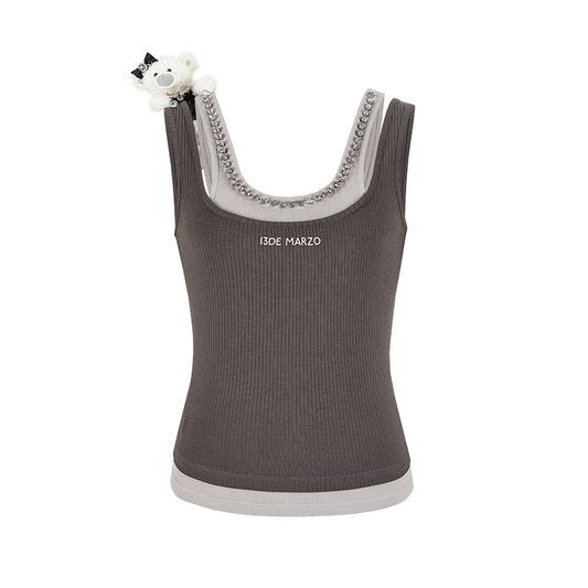 13DE MARZO Faux Gem Vest Dark Grey