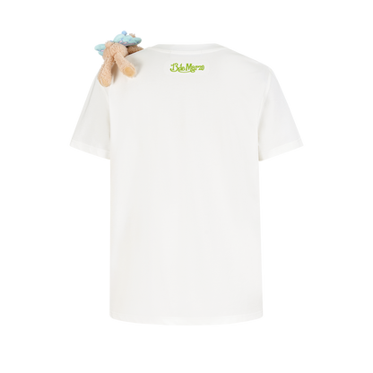 13DE MARZO Floral Bear Illustration T-Shirt White - 13DE MARZO
