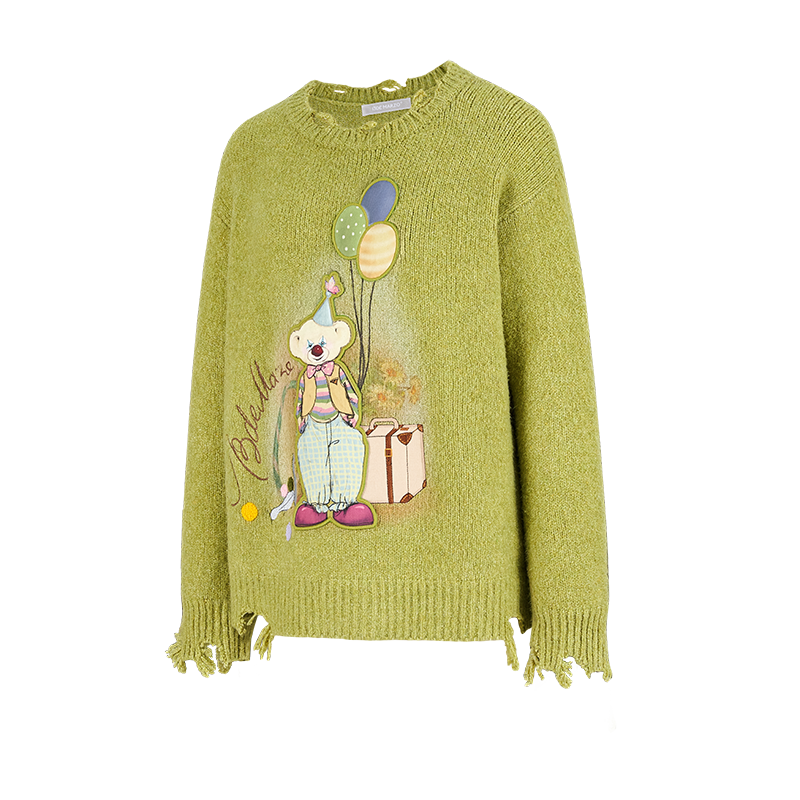 13DE MARZO Birthday Clown Bear Illustration Sweater Yellow