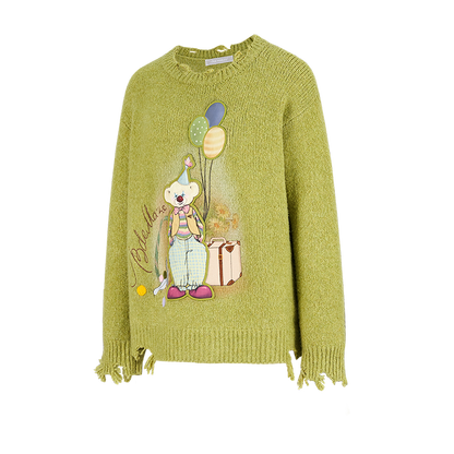 13DE MARZO Birthday Clown Bear Illustration Sweater Yellow