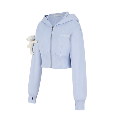 13DE MARZO Tapered Waist Bear Zip Hoodie Blue