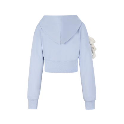 13DE MARZO Tapered Waist Bear Zip Hoodie Blue