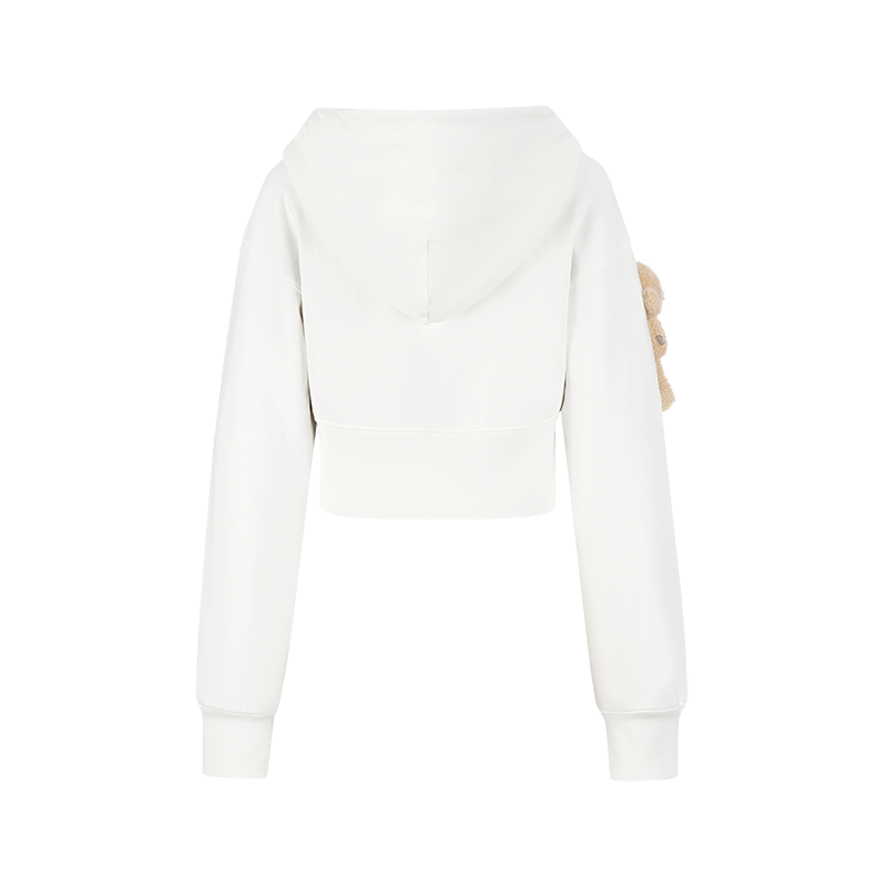 13DE MARZO Tapered Waist Bear Zip Hoodie White