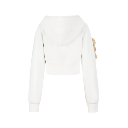 13DE MARZO Tapered Waist Bear Zip Hoodie White