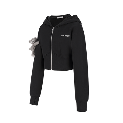 13DE MARZO Tapered Waist Bear Zip Hoodie Black