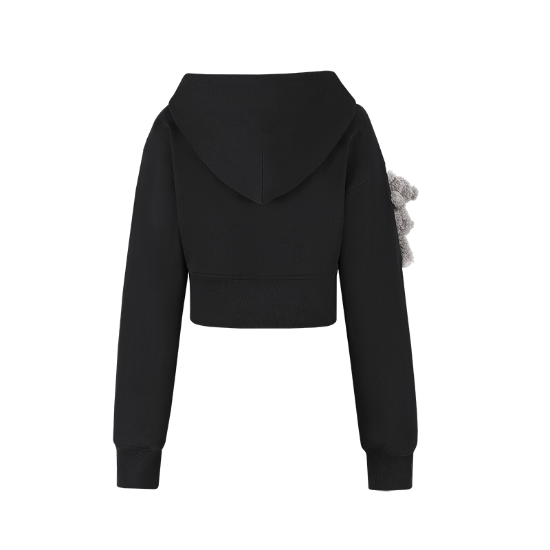 13DE MARZO Tapered Waist Bear Zip Hoodie Black